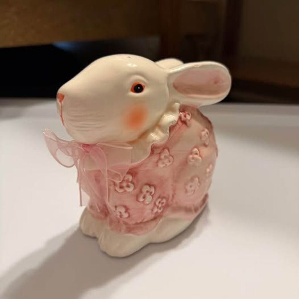 Vintage Pier 1 Pink Ceramic Bunny Bank – Cottagecore Decor